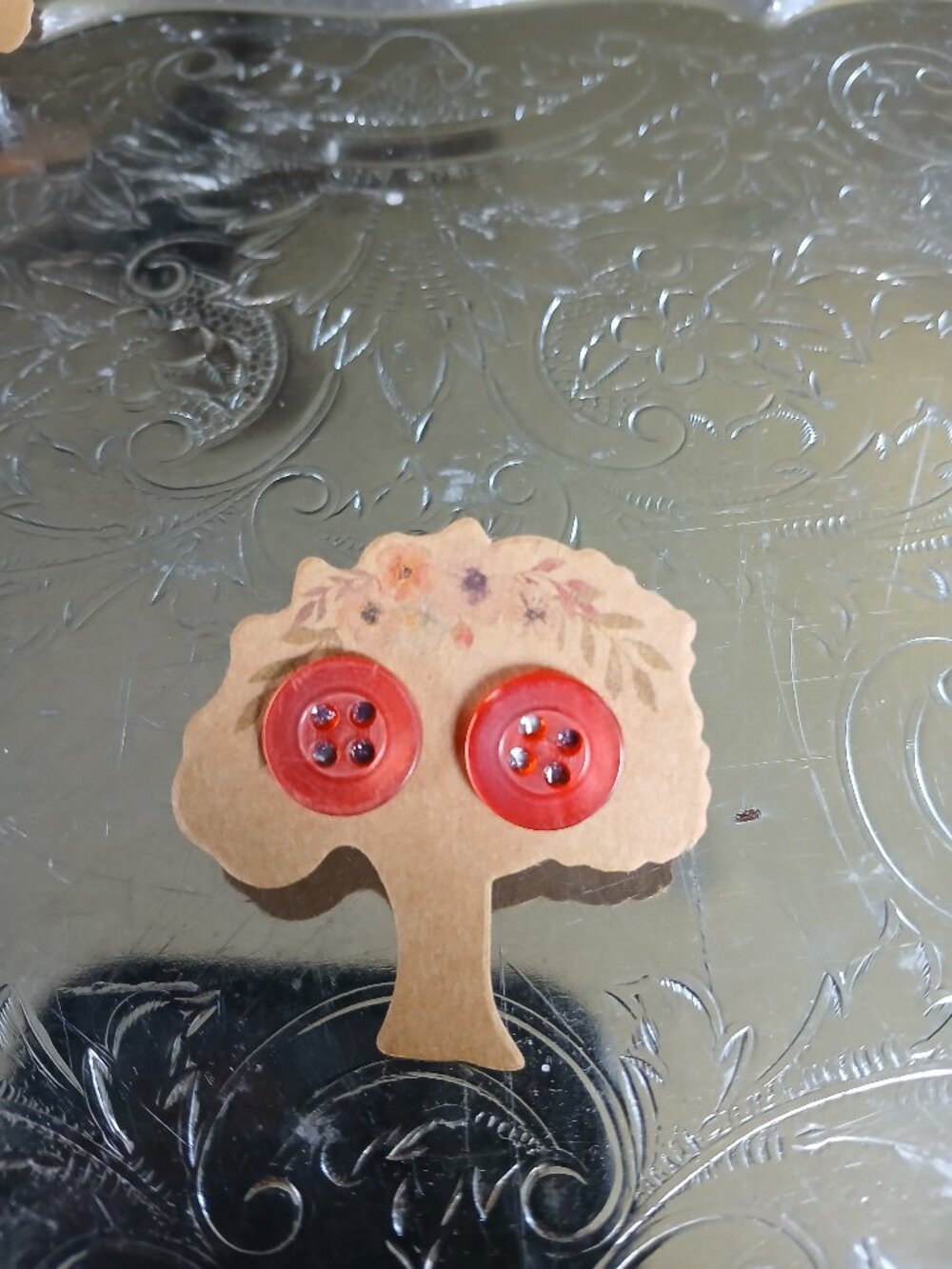 Red Vintage Button Earrings